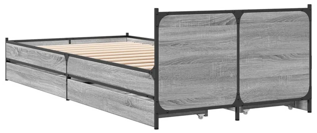 Estrutura de cama c/ gavetas derivados madeira cinza sonoma
