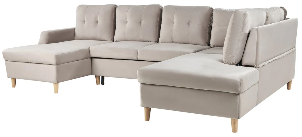 Sofá-cama em veludo creme 4 lugares LERUM Beliani