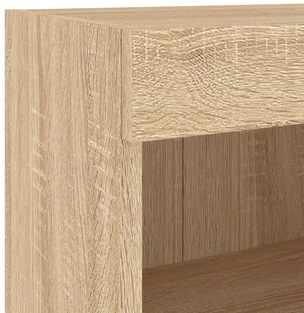 Mesa de cabeceira de parede com luzes LED carvalho sonoma