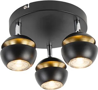 Projetores modernos 3 luzes preto com interior dourado - Buell Deluxe