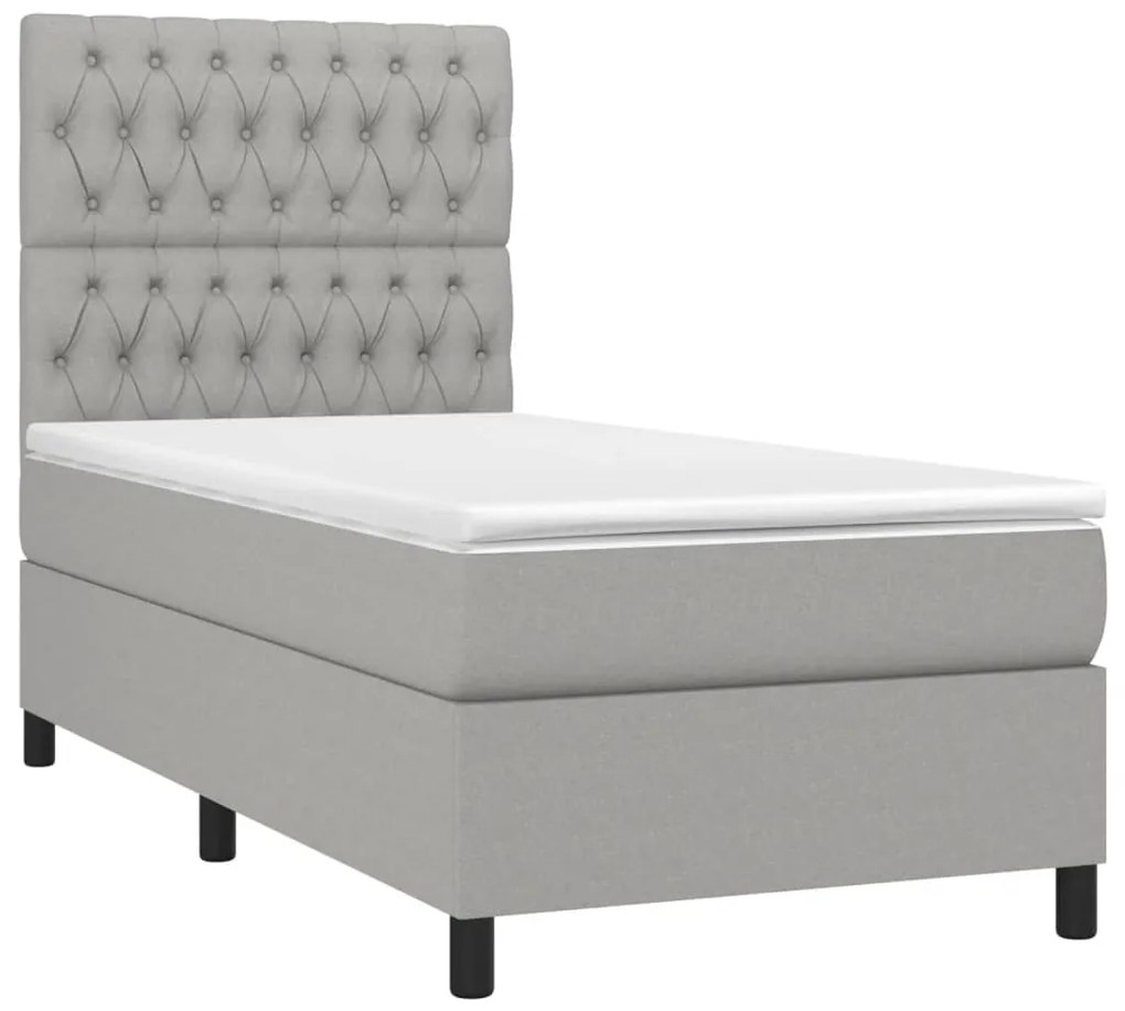 Cama box spring c/ colchão e LED 90x190 cm tecido cinza-claro