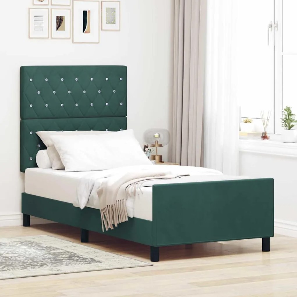 Cama vidaXL Verde Escuro 90x200 cm Veludo