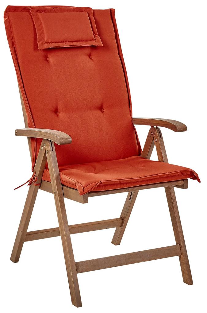 Conjunto 6 cadeiras de jardim em madeira escura de acácia com almofadas vermelhas AMANTEA Beliani