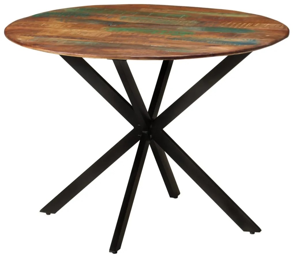 Mesa de jantar Ø110x78 cm madeira recuperada maciça e aço