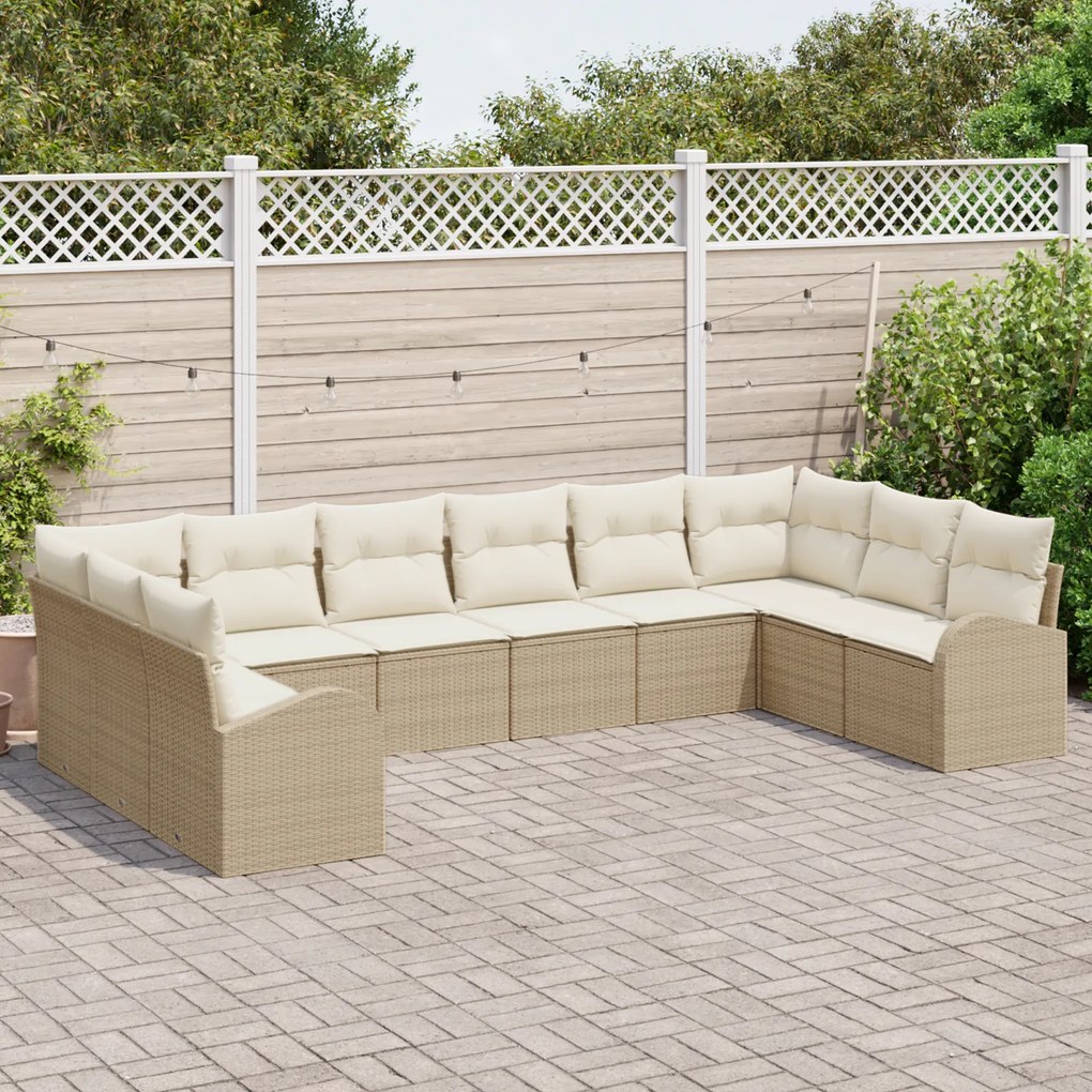 Conjunto de Sofá de Jardim vidaXL com Almofadas Bege Poly Rattan 10 Pe