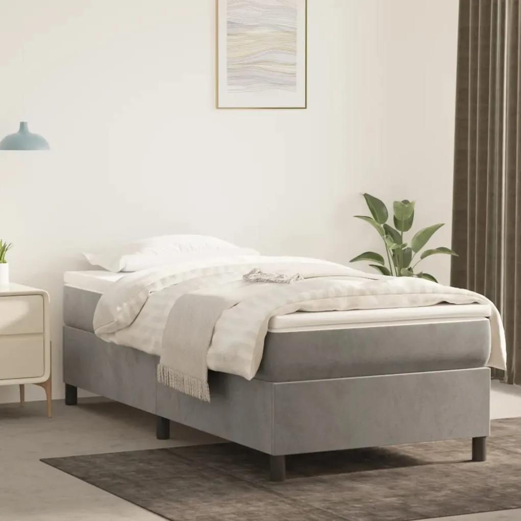 3121102 vidaXL Estrutura de cama com molas 100x200 cm veludo cinzento-claro