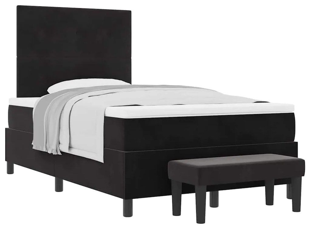 Cama Box com Colchão e Banco Preto 120x200 cm Veludo