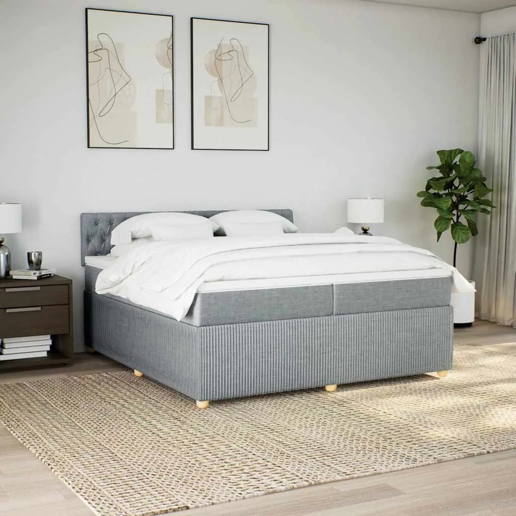 Cama com molas/colchão 200x200 cm tecido cinza-claro