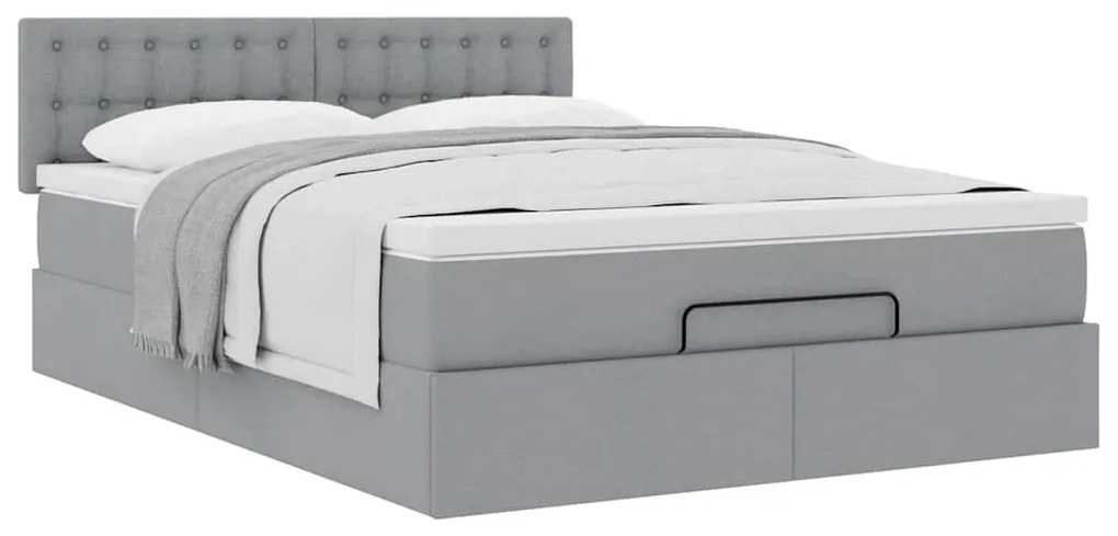 Cama otomana com colchão 140x190 cm tecido cinzento claro