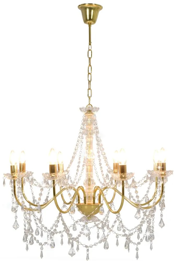 Lustre com contas lâmpadas 8 x E14 dourado