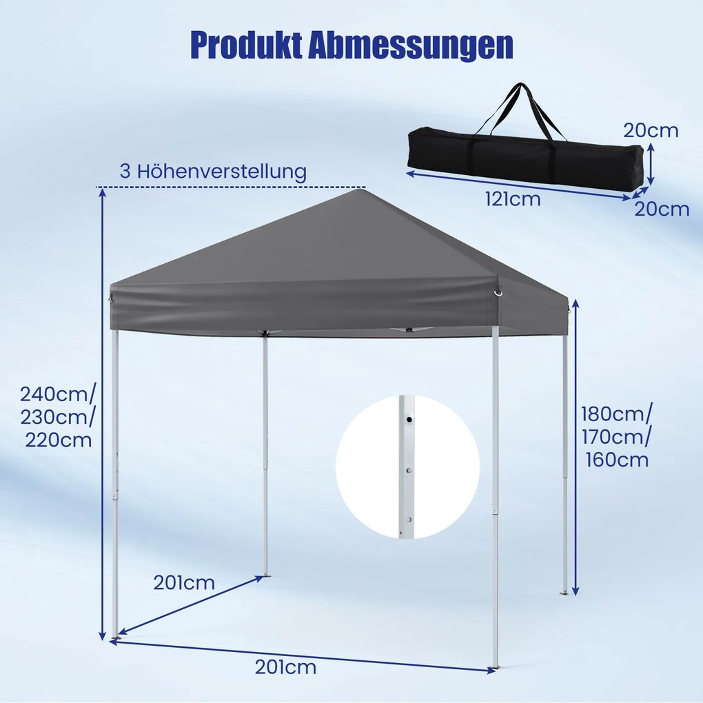 Tenda Jardim, feiras, eventos 2 x 2 m Pop up dobrável impermeável com Saco de transporte Cinza
