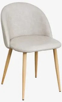 Cadeira De Jantar Estofada E Em Aço Kana Madeira Natural & Couro Sintético Toupeira Claro & Pelé Sintética - Sklum