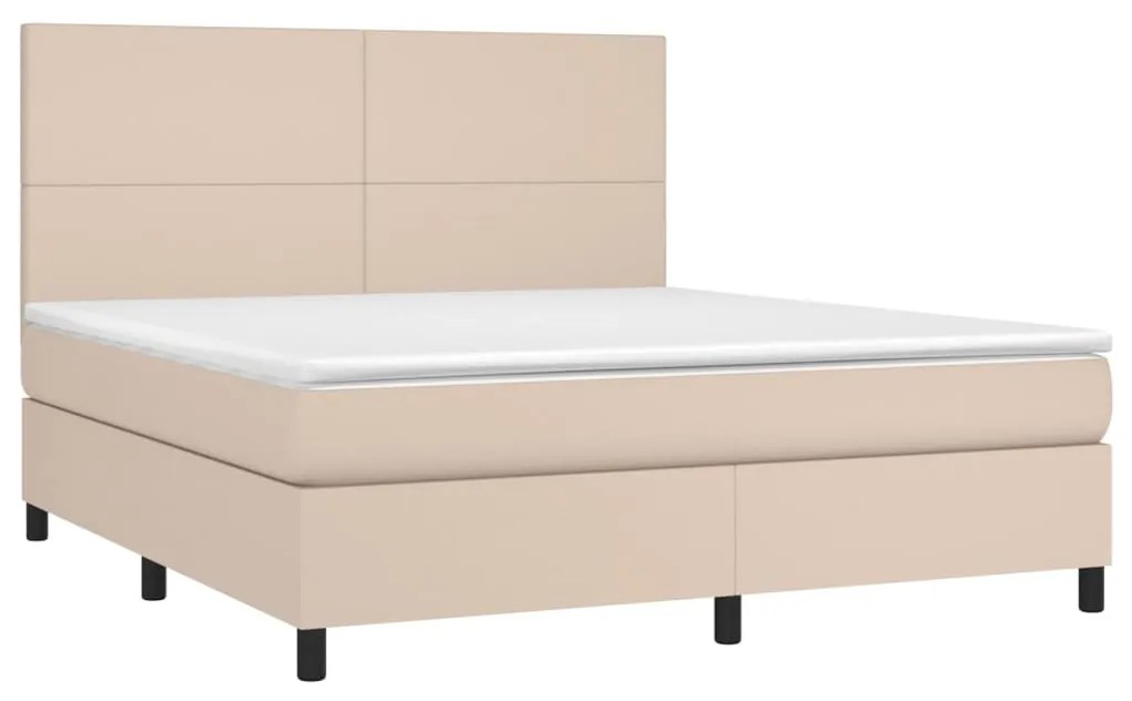 Cama box spring c/colchão/LED 180x200cm couro artif. cappuccino