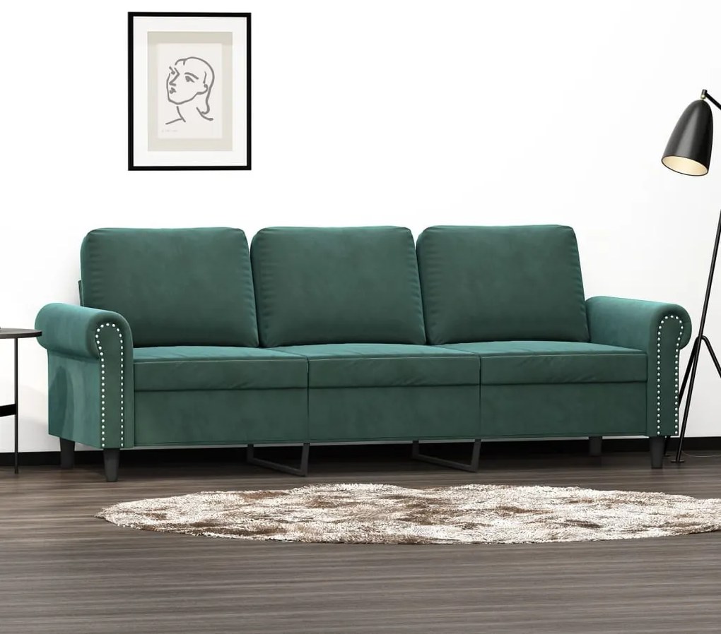 vidaXL Sofá de 3 lugares 180 cm veludo verde-escuro