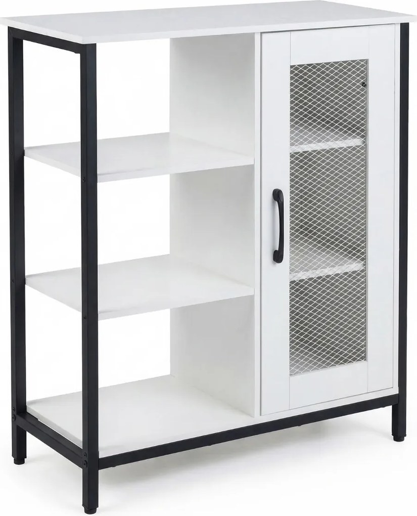 Aparador de Cozinha com Porta de Rede, 70 x 30 x 81 cm, Prateleiras Ajustáveis, Branco