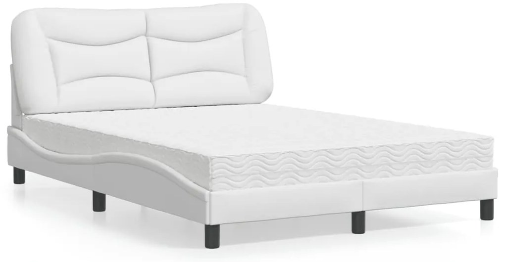 Cama com colchão 140x190 cm couro artificial branco
