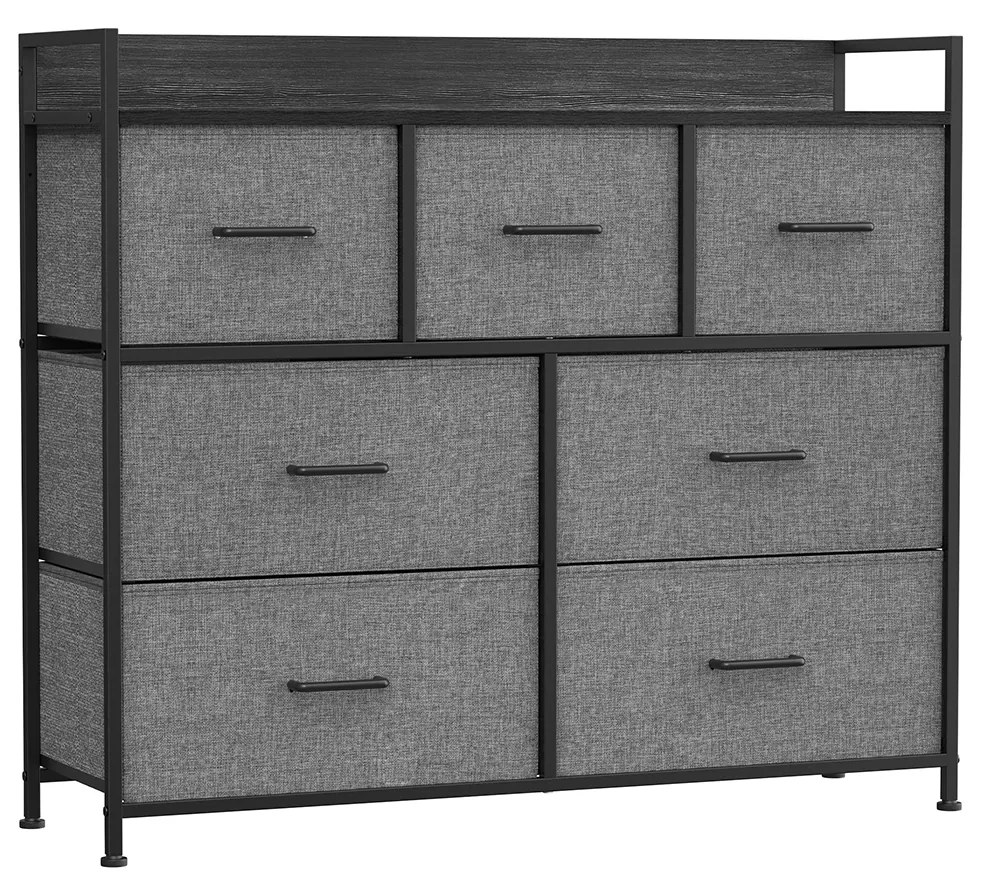 Cómoda 7 gavetas em tecido 28,5 x 98 x 85 cm Cinzento e Preto