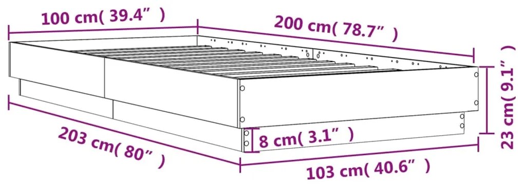 Estrutura cama 100x200 cm derivados de madeira carvalho sonoma