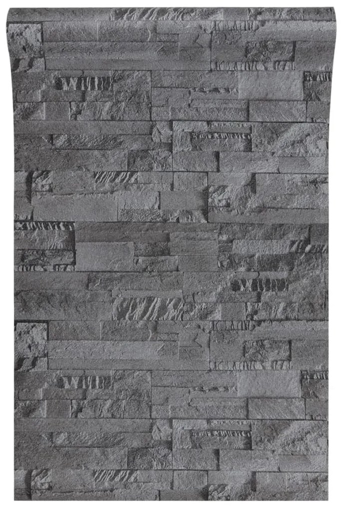 Papel parede 3D c/ aspeto de pedra 10x0,53 m não-tecido preto