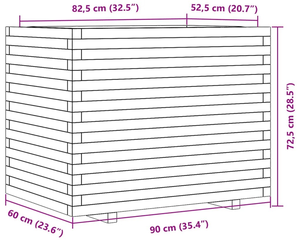 Vaso/floreira de jardim 90x60x72,5 cm madeira de douglas maciça
