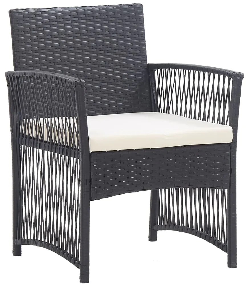 Cadeiras de jardim com almofadões 2 pcs vime PE preto