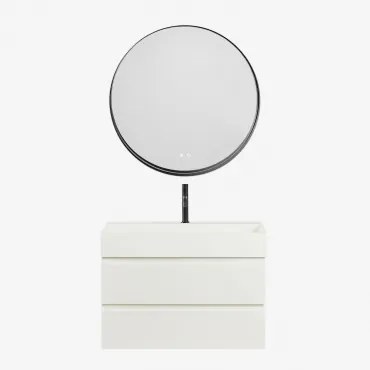 Conjunto De Móvel De Casa De Banho Em Madeira E Chapa De Freixo Com Lavatório Integrado Ona Branco & Redondo Led E Anti-embaciamento - Sklum