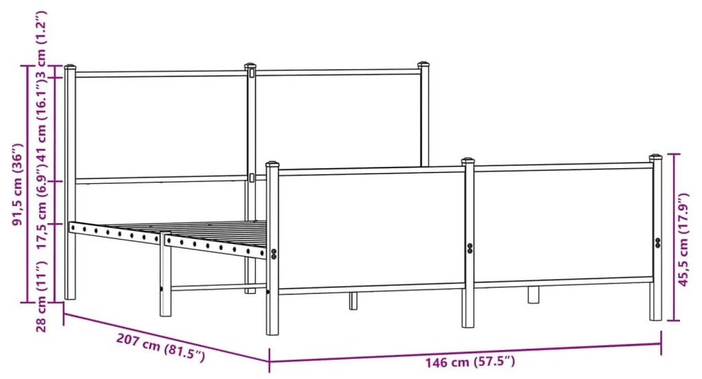 Estrutura de cama sem colchão 140x200cm metal carvalho castanho