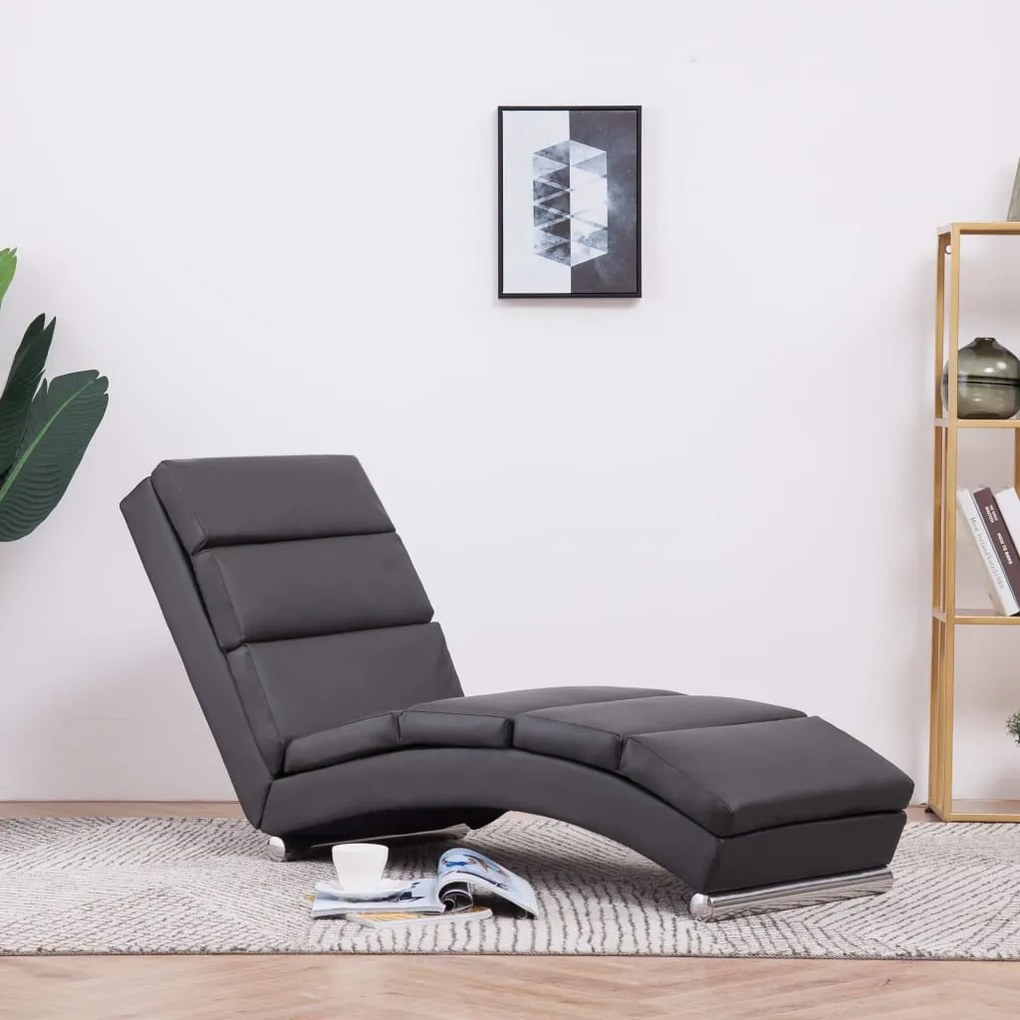 281293 vidaXL Chaise longue couro artificial cinzento