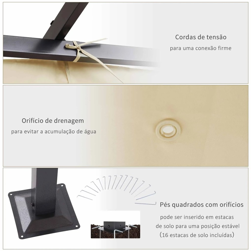 Pérgola para Jardim 3x3m com Telhado Retrátil Tecido de Poliéster Resistente à Água e UV 5 bege e preto