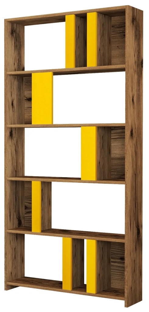 Estante Lima – Nogueira e Amarelo – 90x180x20 cm
