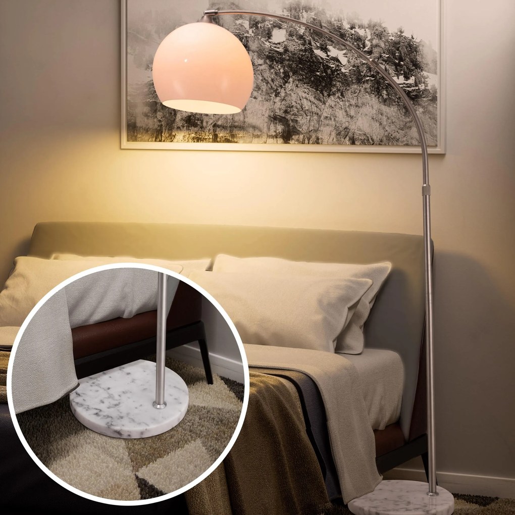Candeeiro em arco de design 190-200 cm ajustável prateado/branco opalino