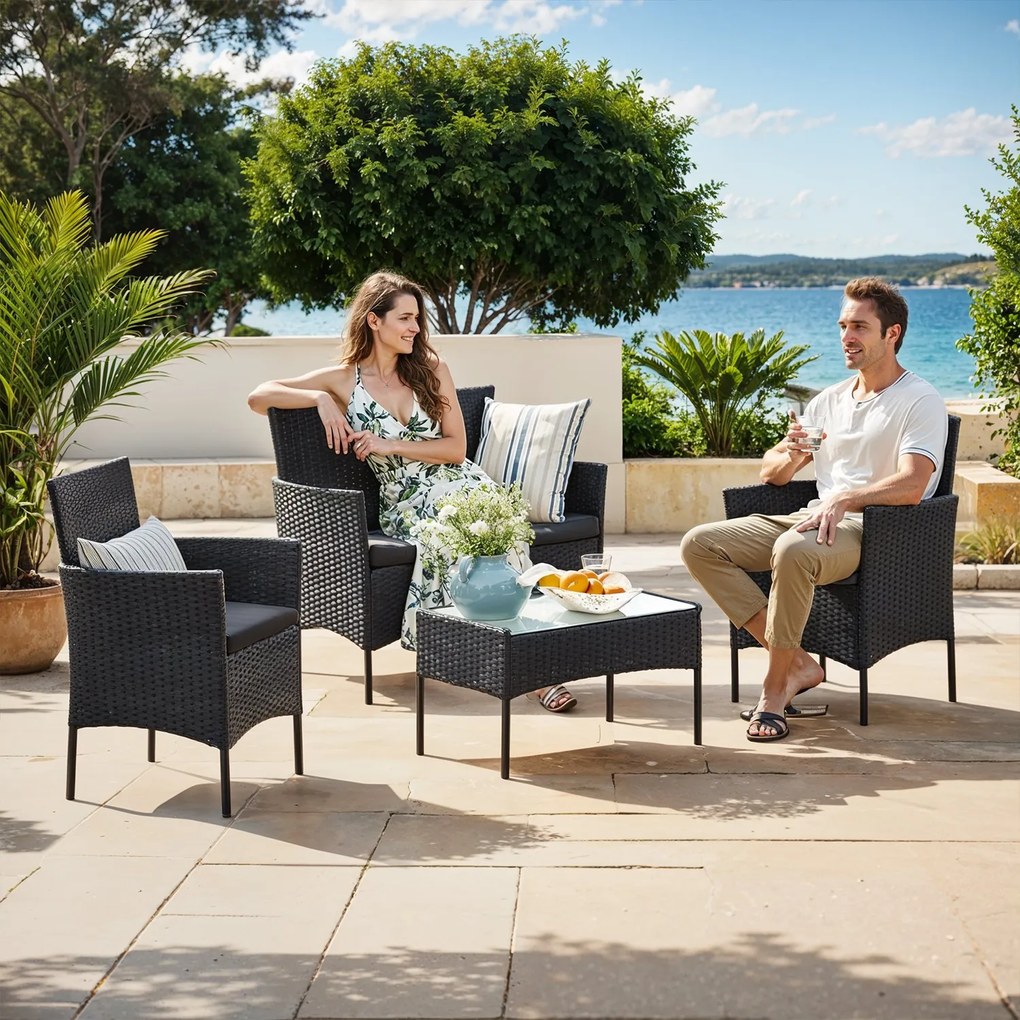 Conjunto de Jardim moderno e elegante em Polyrattan Preto-cinzento