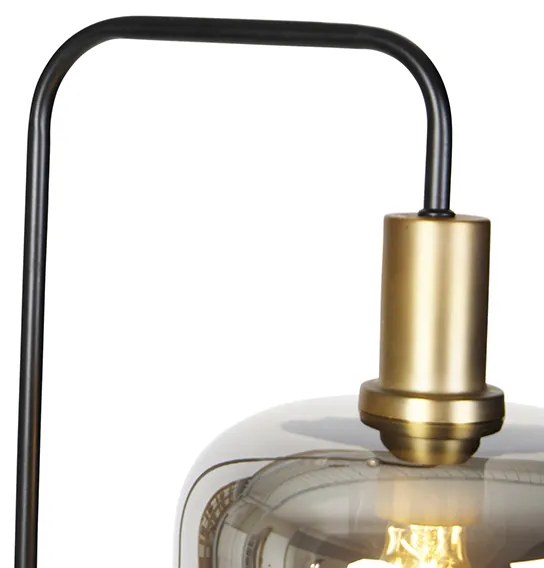 Candeeiro de pé design preto com dourado e vidro fumê - Zuzanna