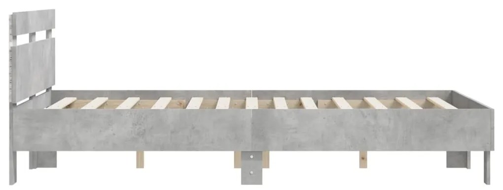 Estrutura cama cabeceira e luzes LED 120x190cm cinzento cimento