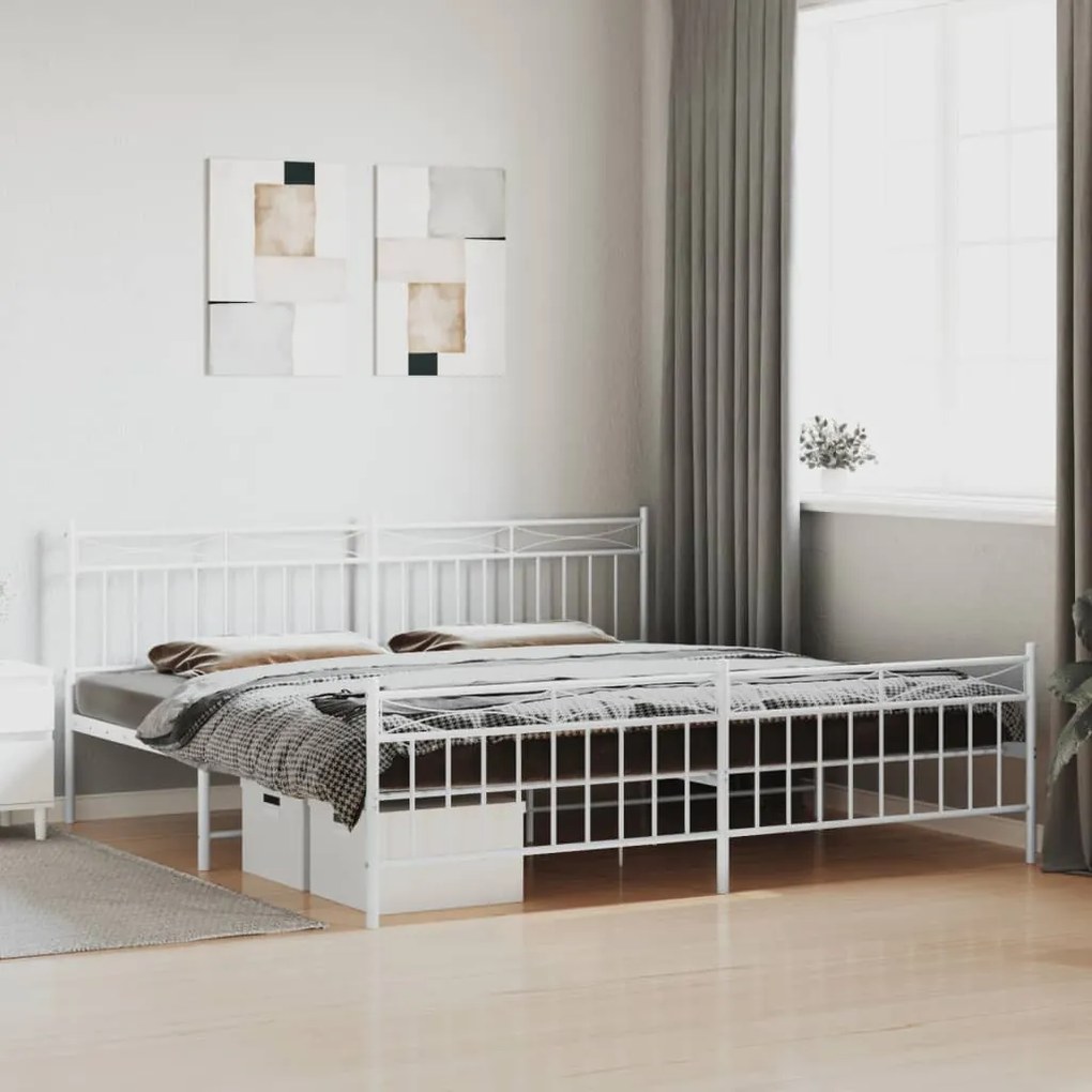 vidaXL Estrutura de cama com cabeceira e pés 200x200 cm metal branco