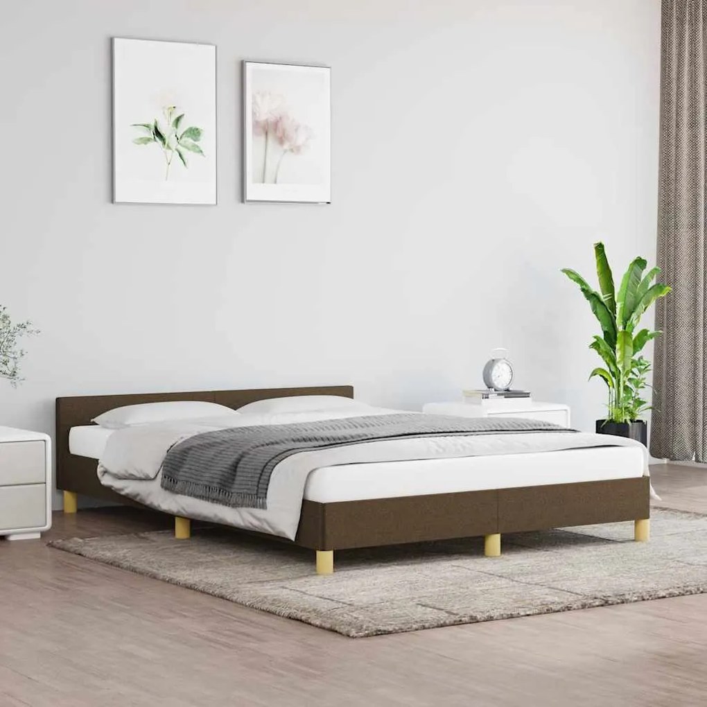 Estrutura de cama sem colchão 140x190 cm tecido castanho-escuro