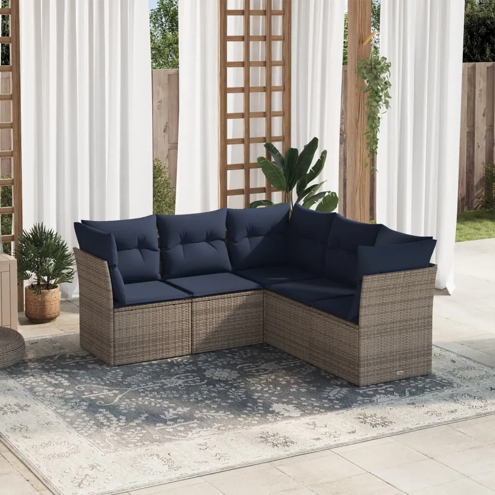 vidaXL 5 pcs conjunto sofás p/ jardim c/ almofadões vime PE cinzento