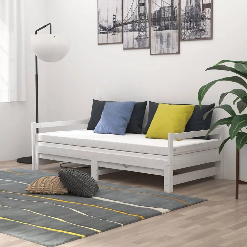 Estrutura sofá-cama de puxar 2x(90x200) cm pinho maciço branco
