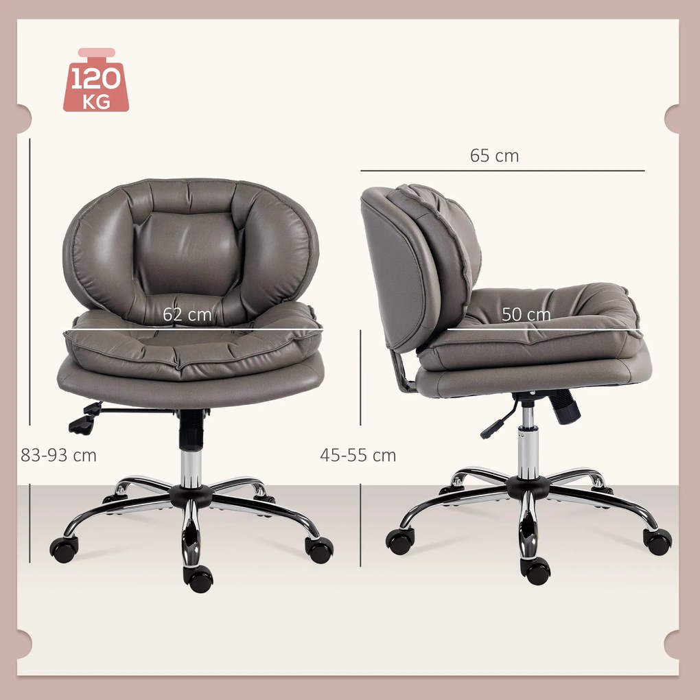 Cadeira de Escritório com Rodas Cadeira para Secretária com Função Baloiço Assento Amplo Sem Braços 60x65x83-93 cm Cinza Escuro