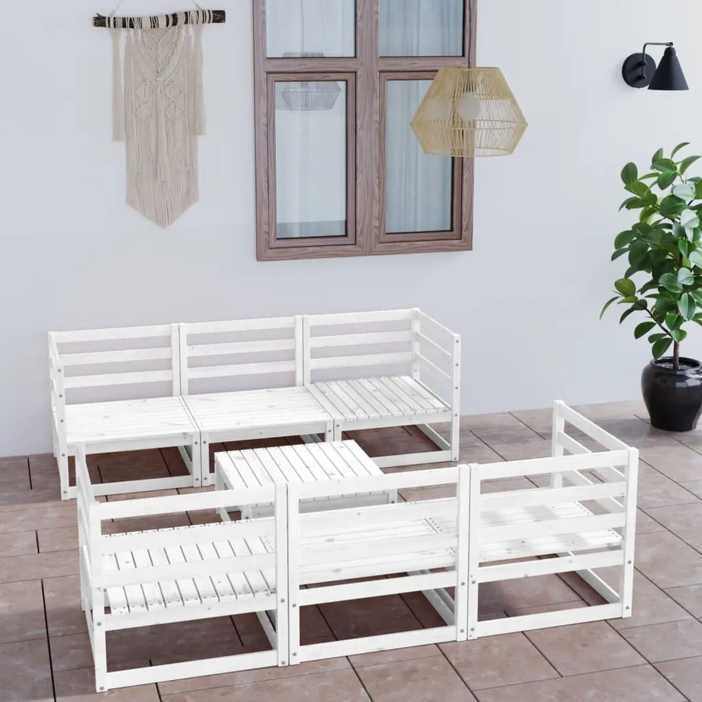 vidaXL 7 pcs conjunto lounge de jardim pinho maciço branco