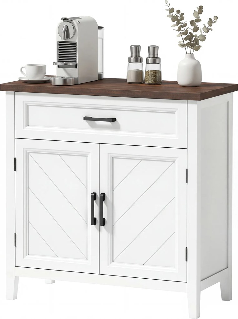 Aparador de sala 76 x 35 x 80 cm,, móvel de arrumação com 2 portas, gaveta e prateleira ajustável, branco