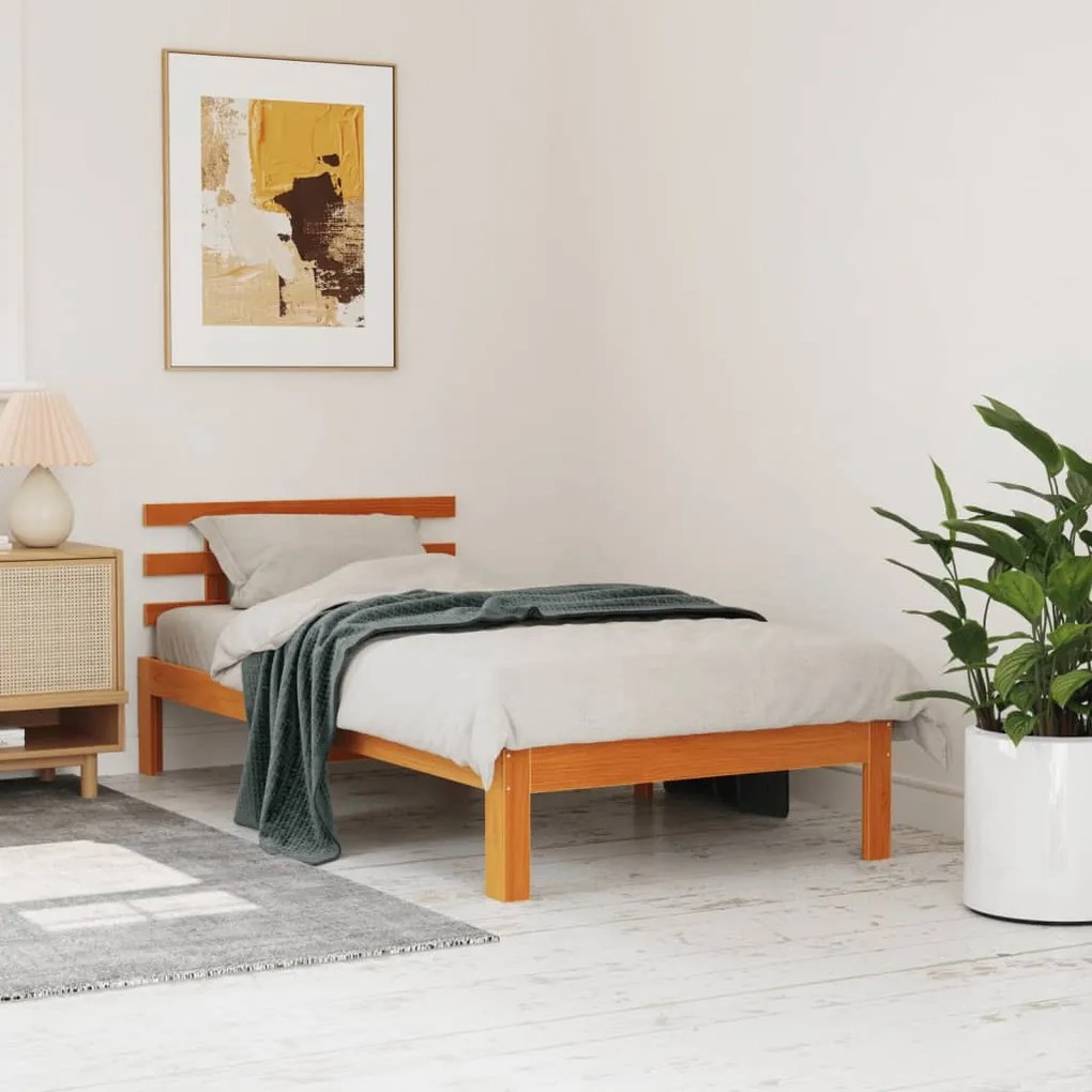 Cama sem colchão 90x200 cm pinho maciço castanho-mel