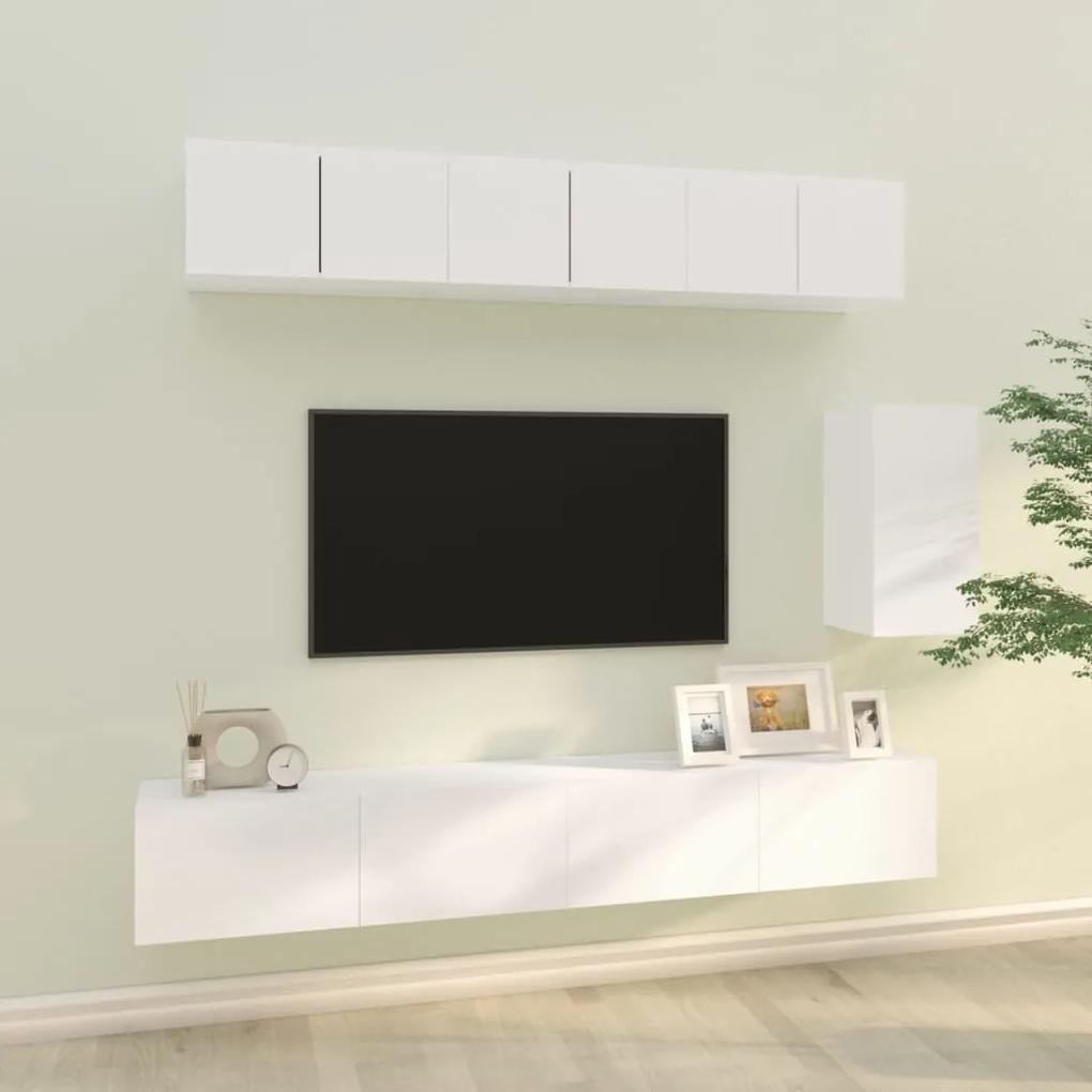 6 pcs conjunto de móveis de TV derivados de madeira branco