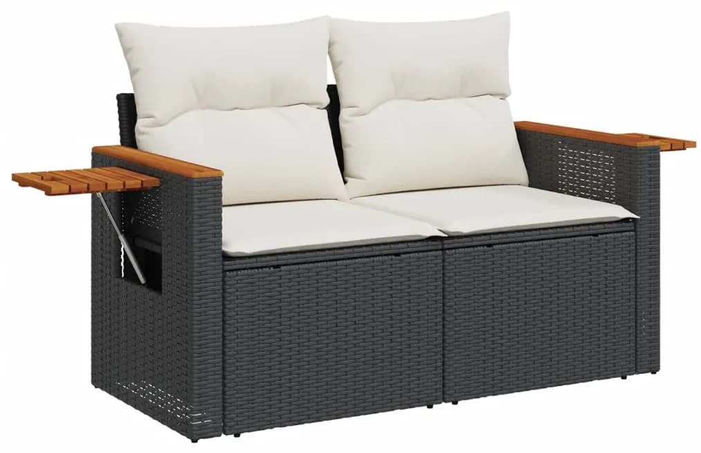 5 pcs conjunto sofás de jardim com almofadões vime PE preto