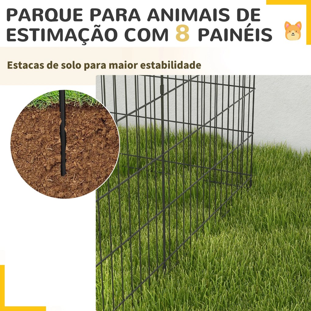 PawHut Parque para Cães 8 Painéis 76x61cm Dobráveis Gaiola Metálica pa