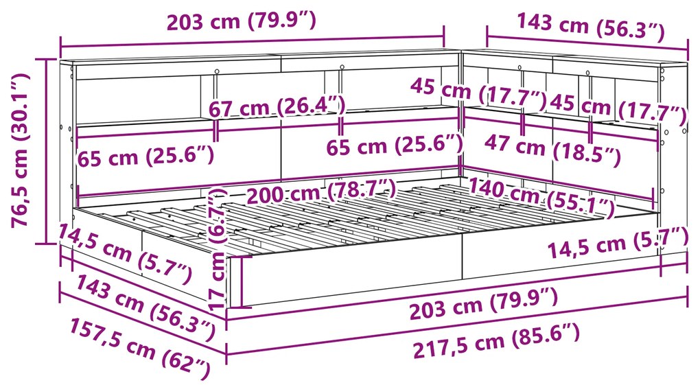 Cama com Estante Cinza Sonoma 140x200 cm Madeira Industrial