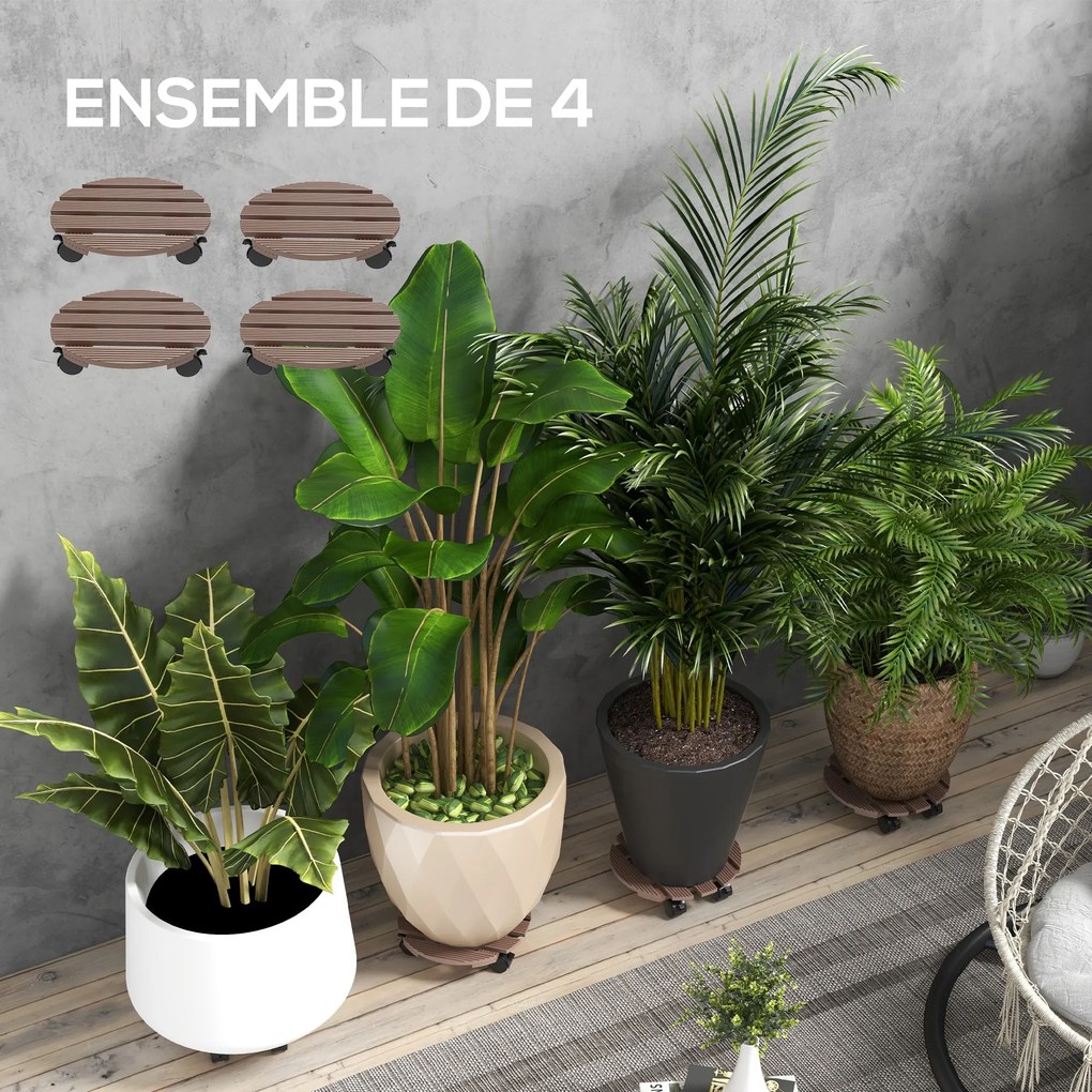 Conjunto de 4 suportes redondos de Ø30 cm para plantas - suporte para plantas com rodas, para interior e exterior
