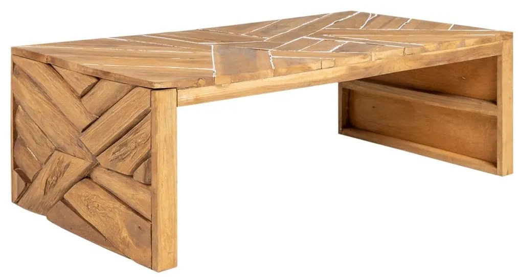 Mesa de centro Erosion madeira teca maciça 110x35x38 cm