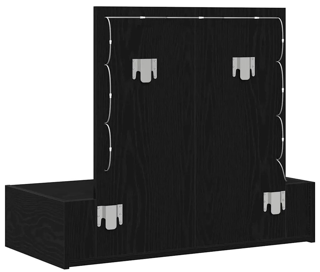 Mesa de Maquiagem Montada na Parede com Luzes LED em Carvalho Preto