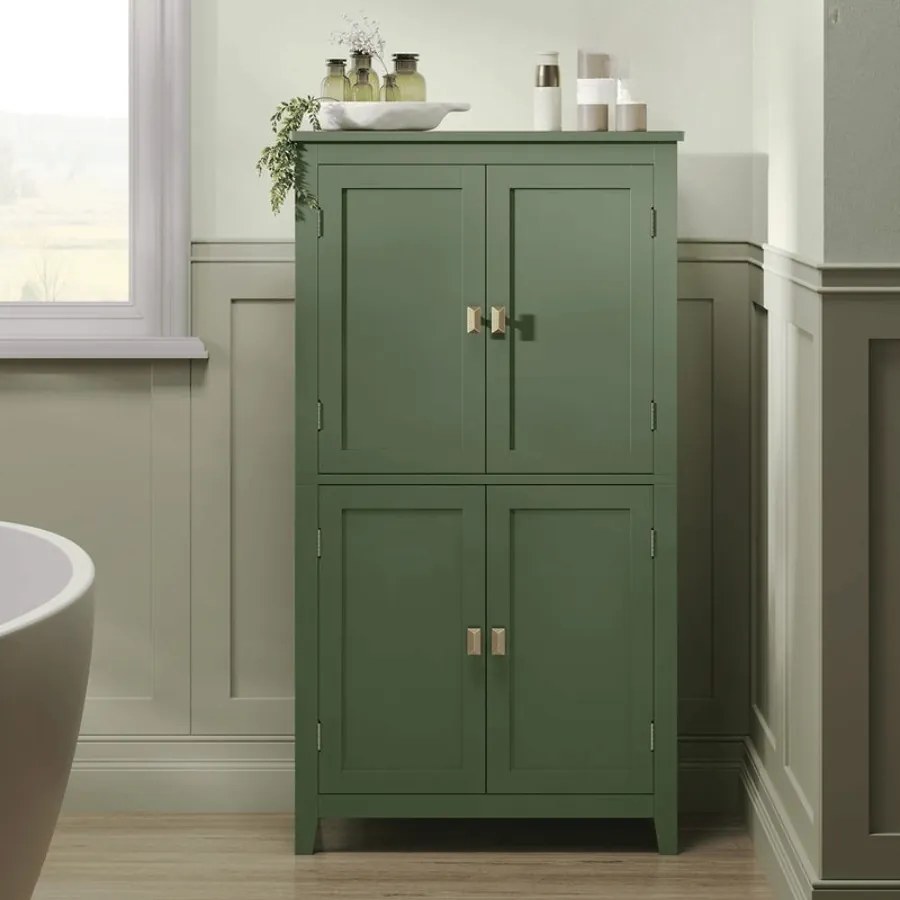 Armário de casa de banho com 4 portas 30 x 60 x 110 cm verde floresta